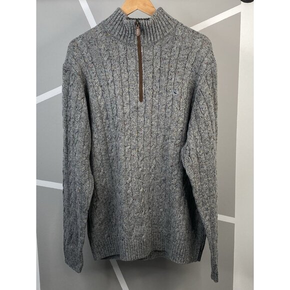 Vineyard Vines Sweater Mens XXL Quarter Zip Cable Knit Wool Blend Flecked Gray - Picture 1 of 16